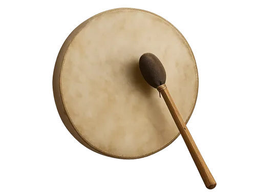 Tambour Chamanique Pineahabayah - Chamanisme Bordeaux Tambour chamanique traditionnel avec mailloche posée sur un cuir naturel – symbole de voyage spirituel, de sonothérapie et d’ancrage énergétique. C'est mon outil principal pour les soins chamaniques. Tambour Chamanique Pineahabayah - Chamanisme Bordeaux