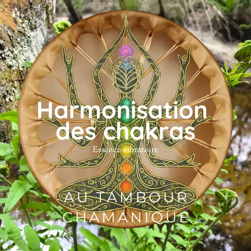 Tambour chamanique avec représentation des chakras pour l’harmonisation énergétique et le réalignement intérieur