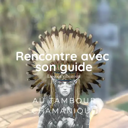 Illustration spirituelle représentant une rencontre avec un guide spirituel lors d’un voyage au tambour chamanique