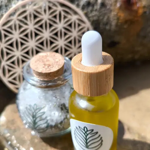 Produits Énergétiques Pineabayah – Huile, Sel et Fleur de Vie Produits énergétiques Pineabayah avec huile, sel et Fleur de Vie