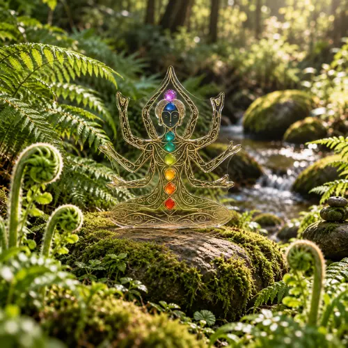 Illustration vibratoire représentant l’harmonisation énergétique des chakras, utilisée pour le soin harmonisation énergétique en Sonothérapie & Apometria chez Pineabayah.